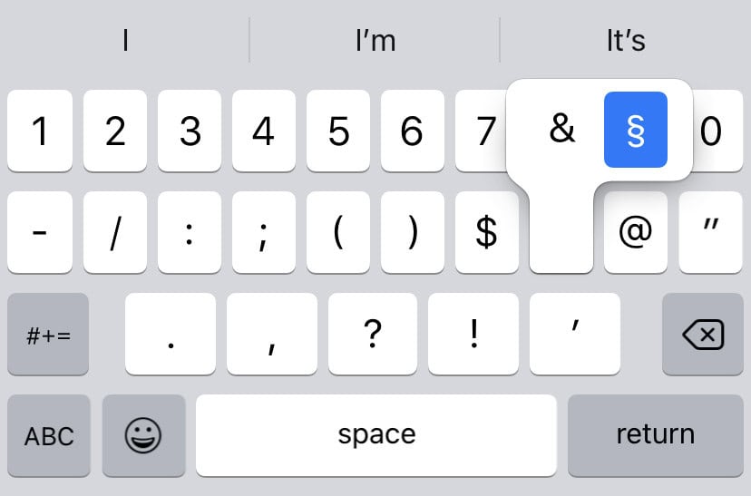 This is where to find the section symbol on the iPhone keyboard