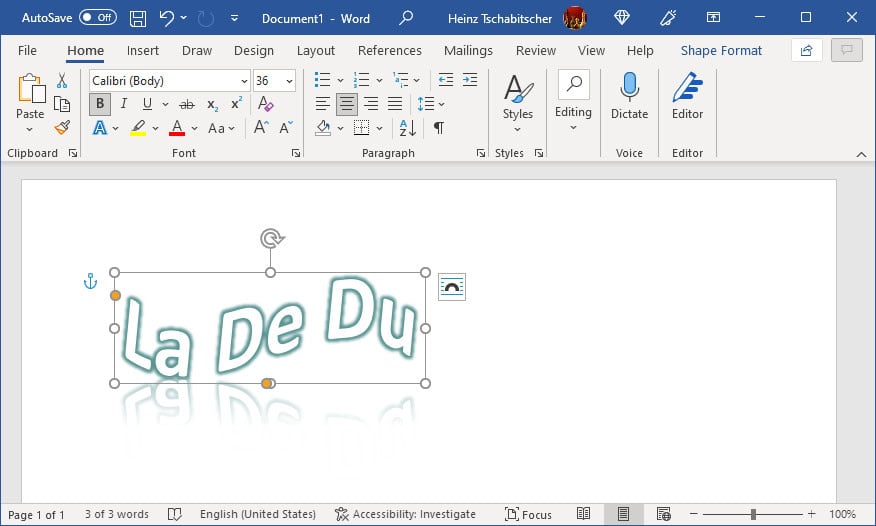 Format curved text as desired in Word