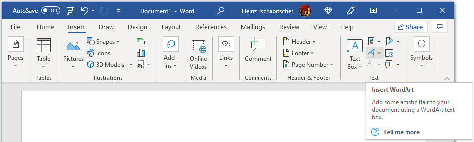 Insert WordArt to start curved text in Word