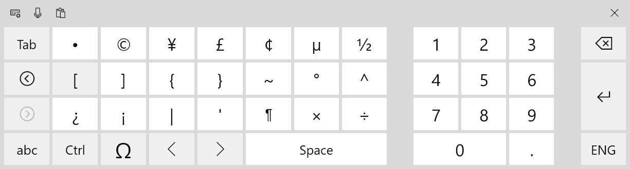 Type square brackets using the Windows touch keyboard