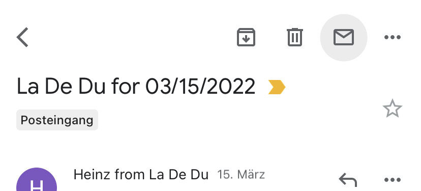 Tippen Sie diesen Button, um in der Gmail App Mail als ungelesen zu markieren