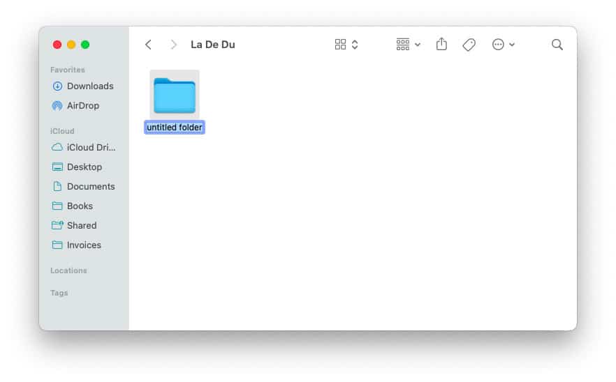 Type over “untitled folder” to give the new Mac folder created with a keybaord shortcut a name