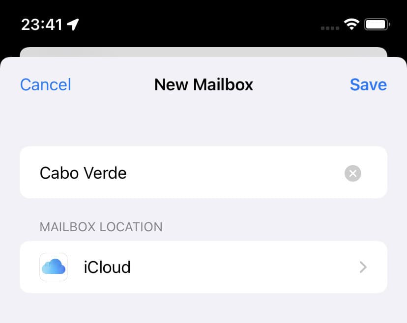 Tap “Save” to create the new email folder in iPhone Mail