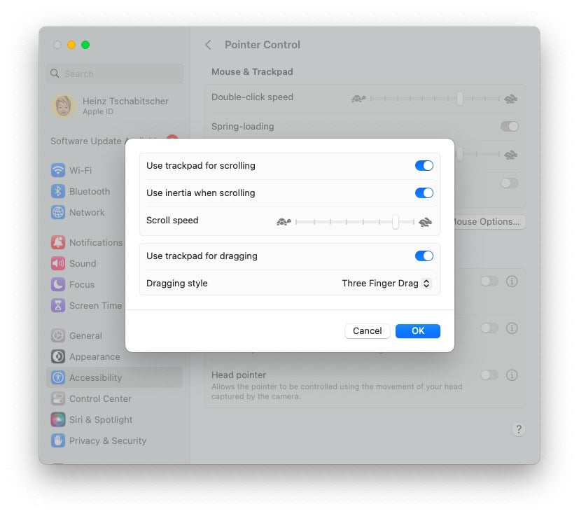 Enable three finger dragging on a Mac