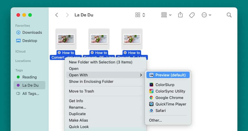 Open multiple images in one Preview window on a Mac from Finder