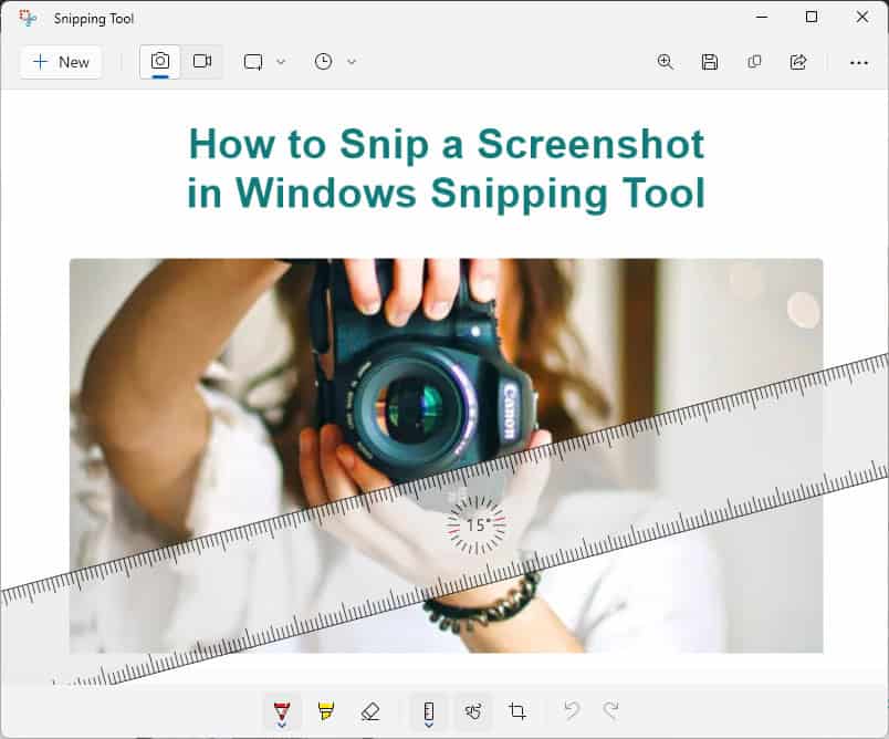 You can rotate the ruler in Snipping Tool or Snip and Sketch using mouse and trackpad