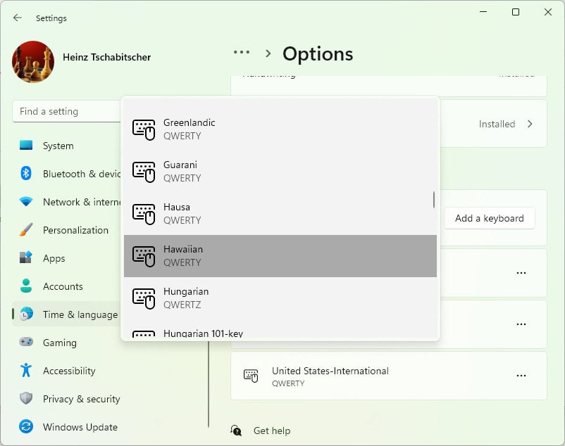 Choose “Hawaiian” to add the Hawaiian keyboard layout to Windows