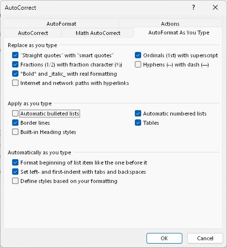 Disable automatic bulleted lists for the standard signature delimiter in Outlook for Windows