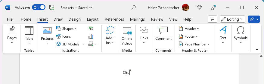 Insert a copyright sign using Word for Windows