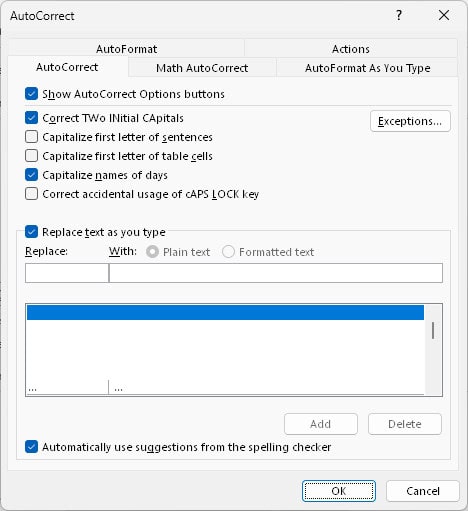 Outlook AutoCorrect can fix common and easily escapiing typos