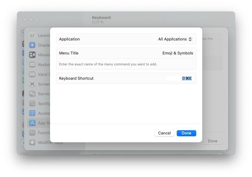 Pick a custom keyboard shortcut for the emoji panel on macOS