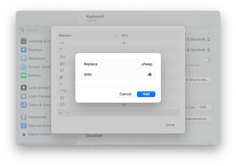 Set up a text shortcut for an emoji on a Mac