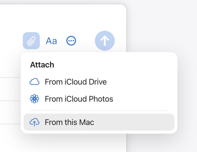 Attaching a file from the local computer in iCloud Mail