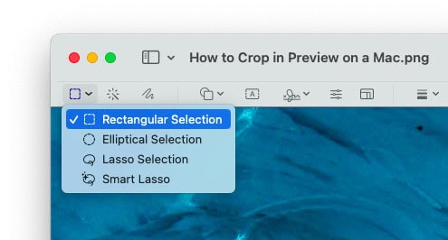 Choose the kind of selection you want to use in Preview for cropping