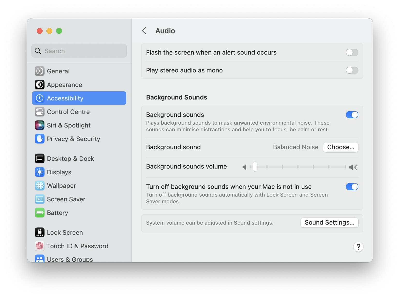 Enable white noise in the background on a Mac