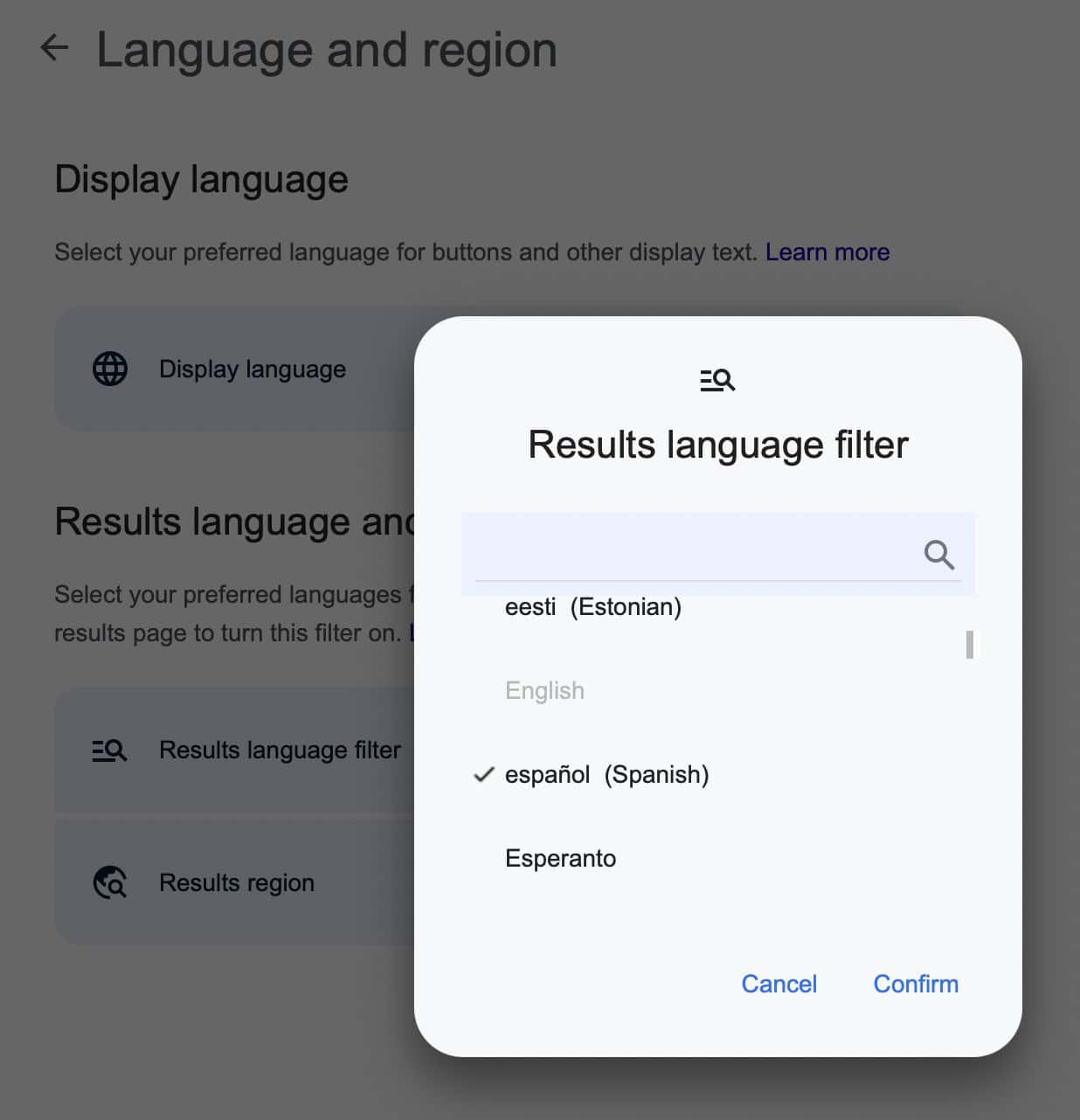 Change the languages for your Google search results
