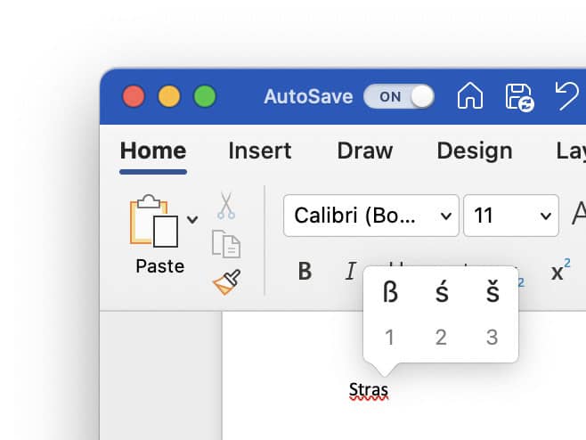 Insert the Eszett easily in Word for Mac using the macOS shortcut