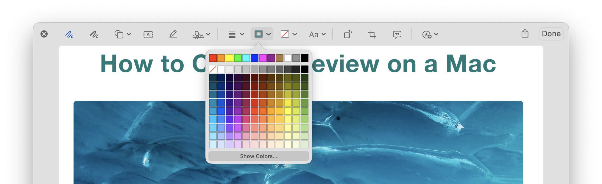 Choose a “border” color for drawing a straight line on a Mac screenshot