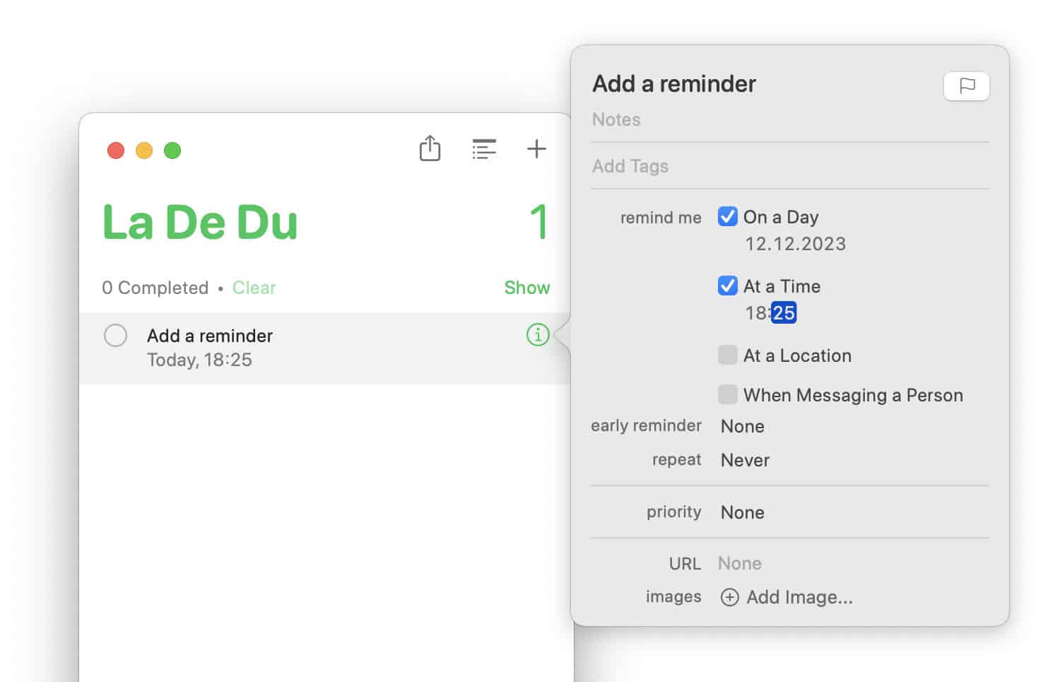 Get reminded about a task with a due time in Apple Reminders for Mac