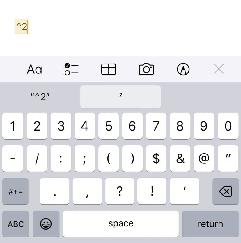 Insert “squared” (a superscripted 2) using text replacement using the iPhone keyboard