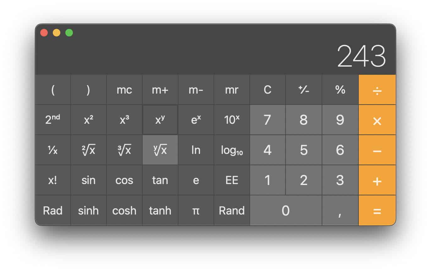 Compute the nth root for a number using scientific view in Mac Calculator