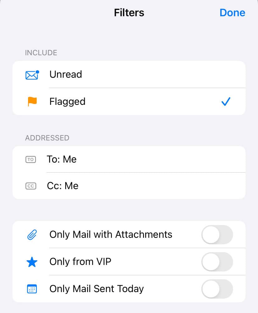 Filtering for flagged emails in iPhone Mail