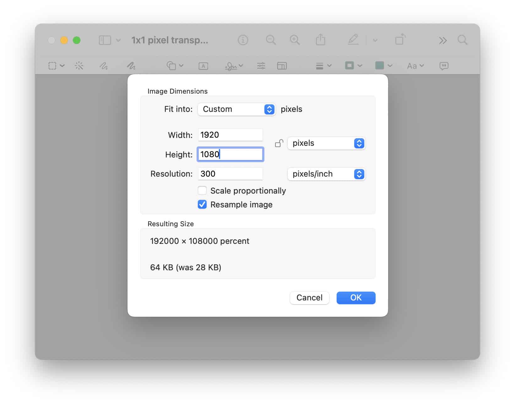 Change the image dimensions freely to make a new image of any size in Mac Preview
