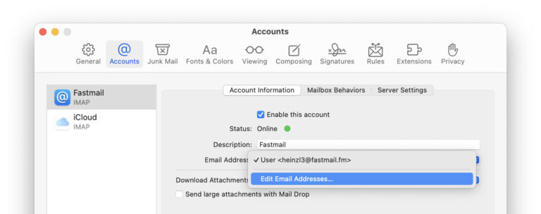 Edit email addresses in Apple Mail for Mac to change the “From:” sender name