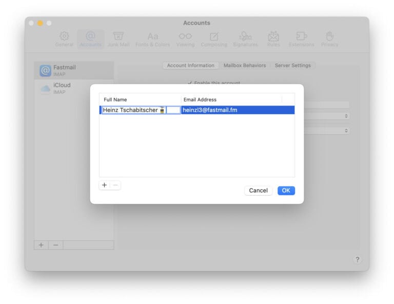 Editing the sending name in Mail for Mac