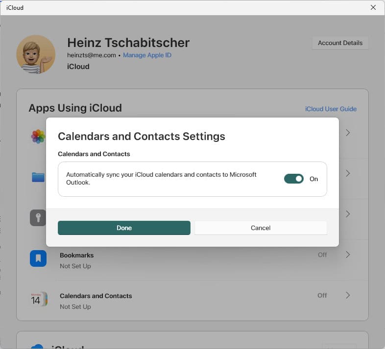 Synchronize iCloud calendards and contacts with Outlook on Windows