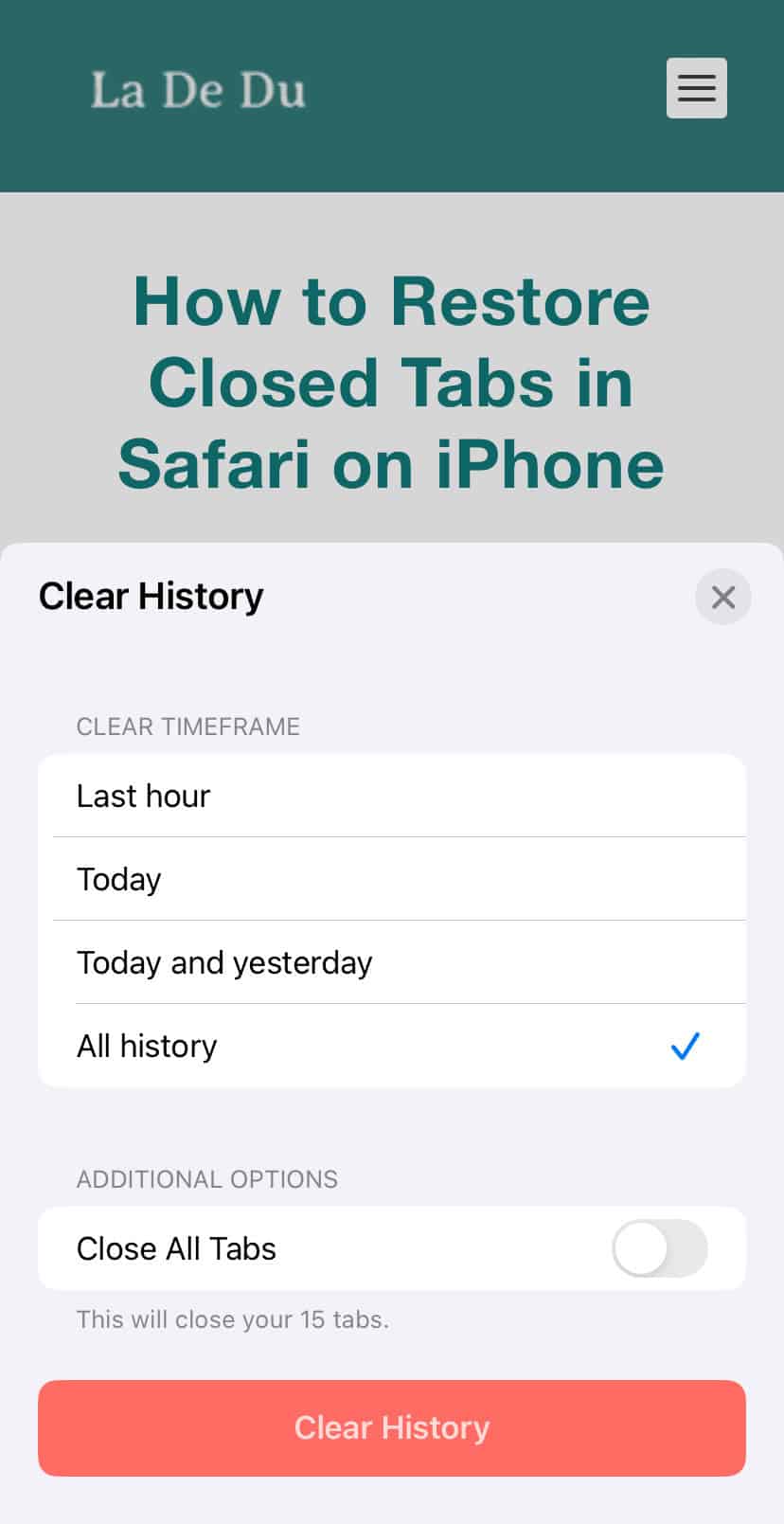 Delete the complete Safari browsing history on an iPhone