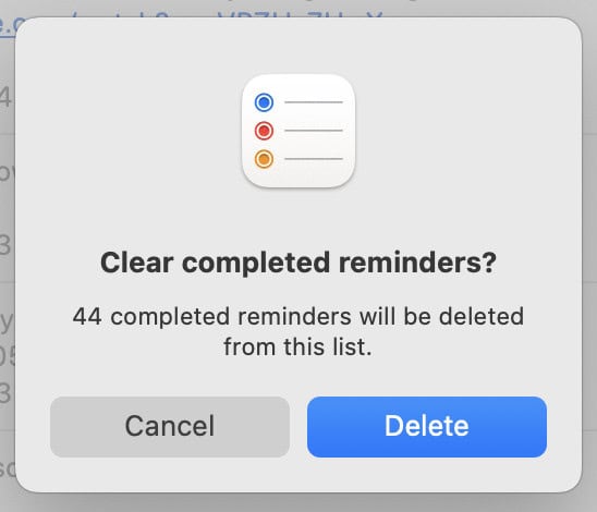 Deleting completed reminders in Apple Reminders for macOS Sequoia