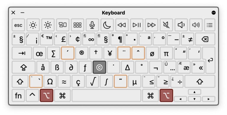 The copyright symbol on a US-English Mac keyboard