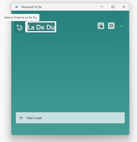Click “Add an Emoji” to add an emoji to a list title in Microsoft To Do for Windows