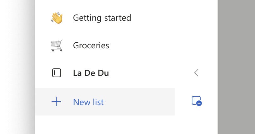 Click “New list” in Microsoft To Do