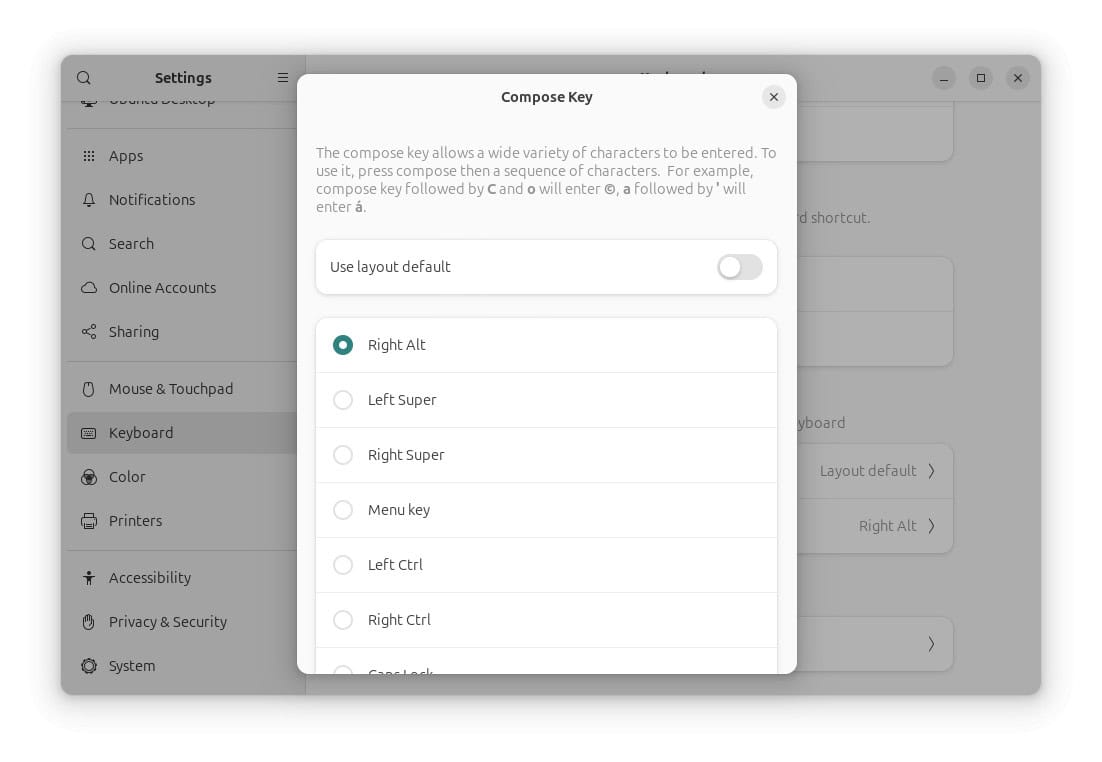 Set the “Compose” key using Gnome Linux