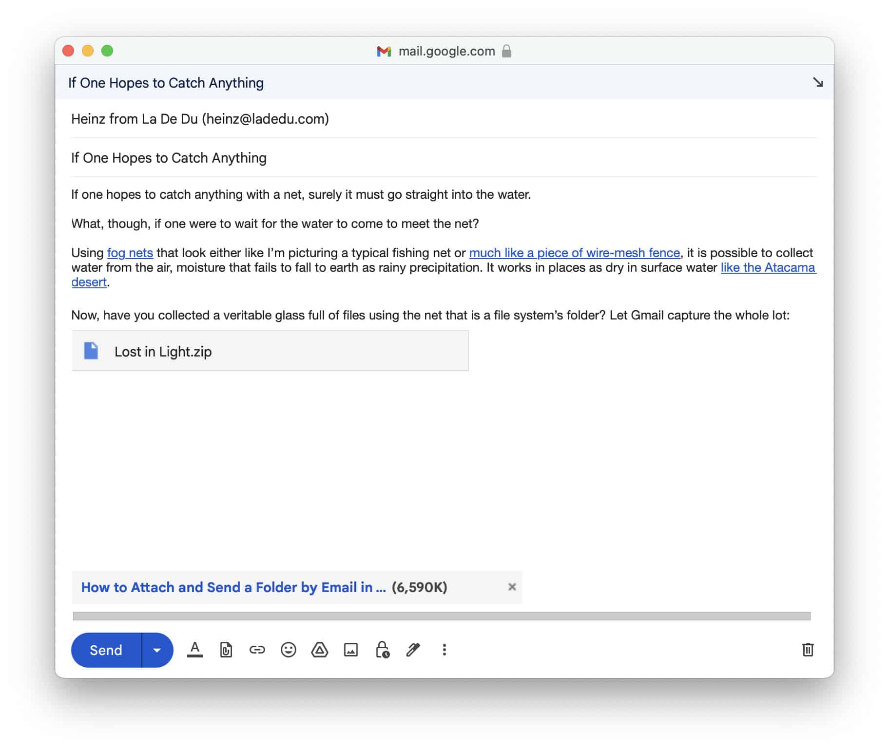 How to attach and send a folder by email in gmail la de du