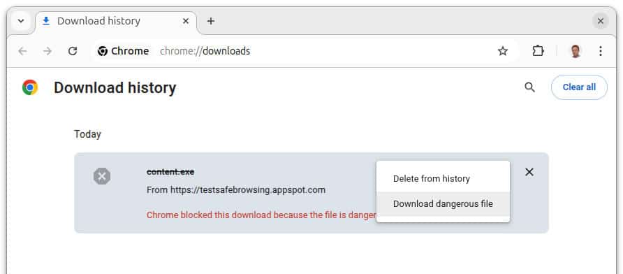 Download a file blocked as dangerous in Google Chrome