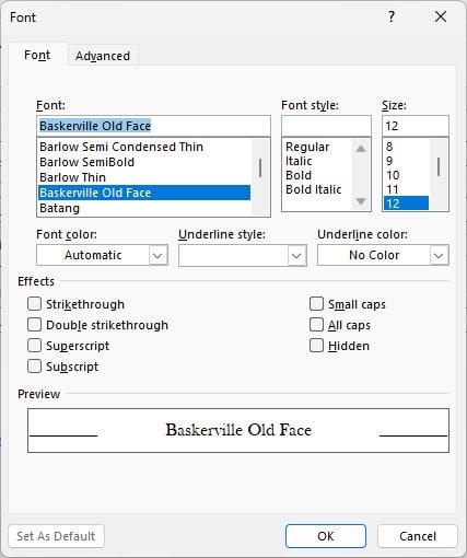 Picking the default font for new emails in classic Outlook for Windows