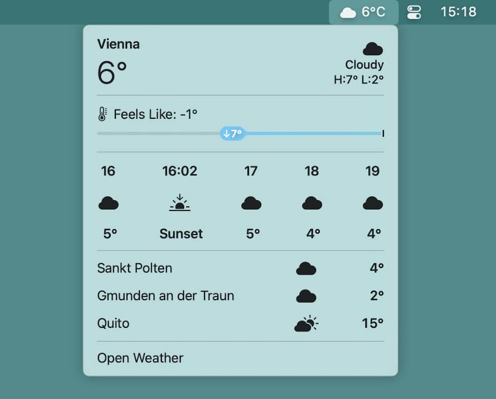 Seeing weather information in the macOS menu bar on a Mac
