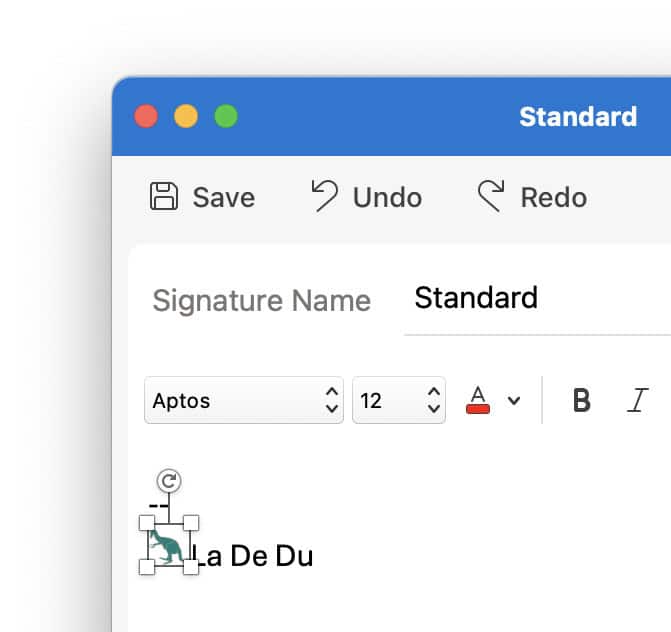 Use the handles to resize, rotate or flip the image or logo you have inserted into your Outlook for Mac email signature