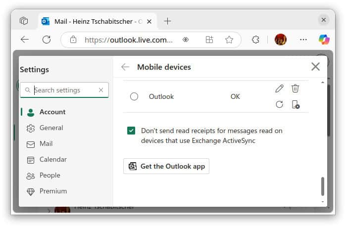 Click “Get the Outlook app” to log in using a QR code