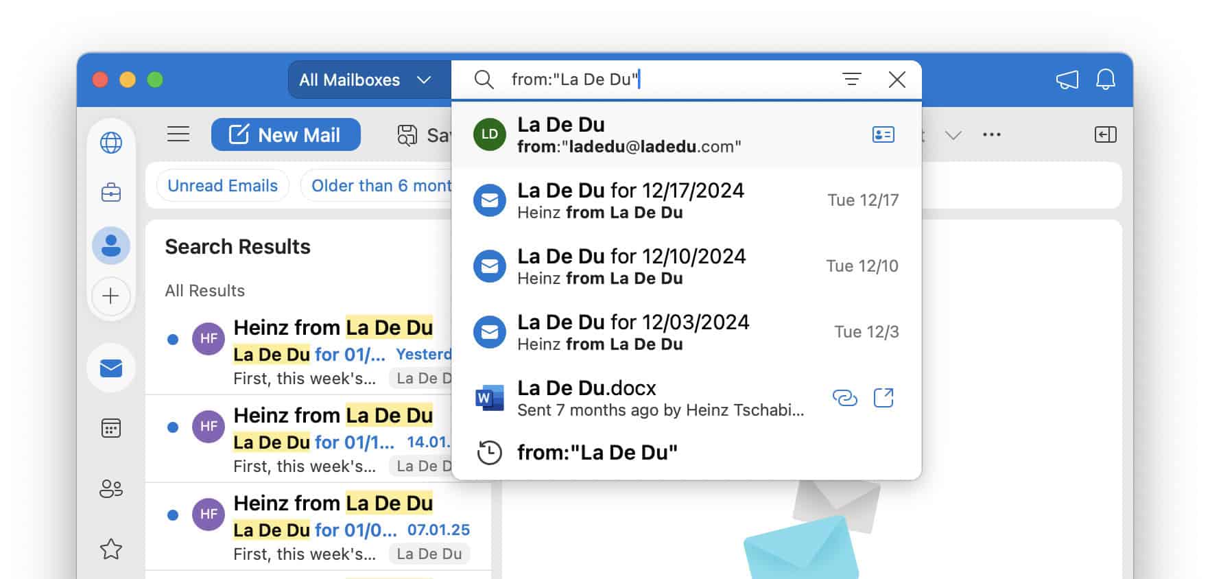 Find all sent emails for a sender in Outlook