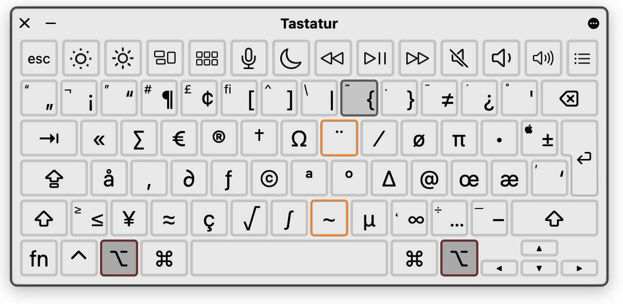 Die öffnende geschwungene Klammer auf der Mac-Tastatur