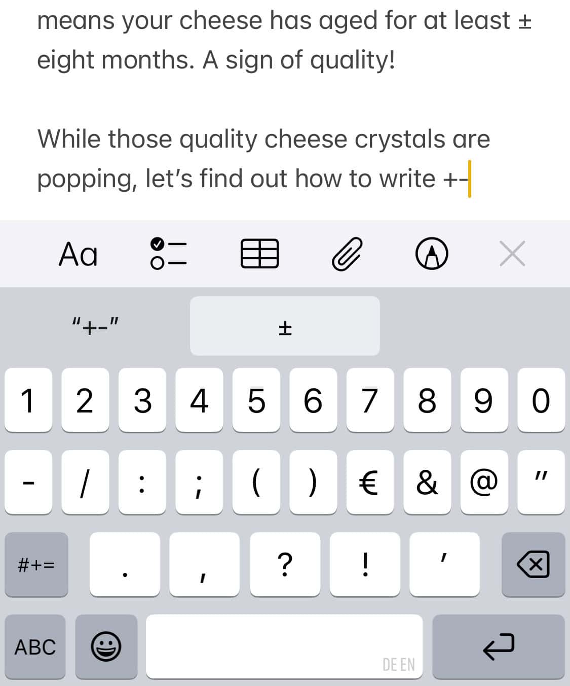 How to Add the Plus/Minus Symbol ( ± ) on iPhone and iPad - La De Du