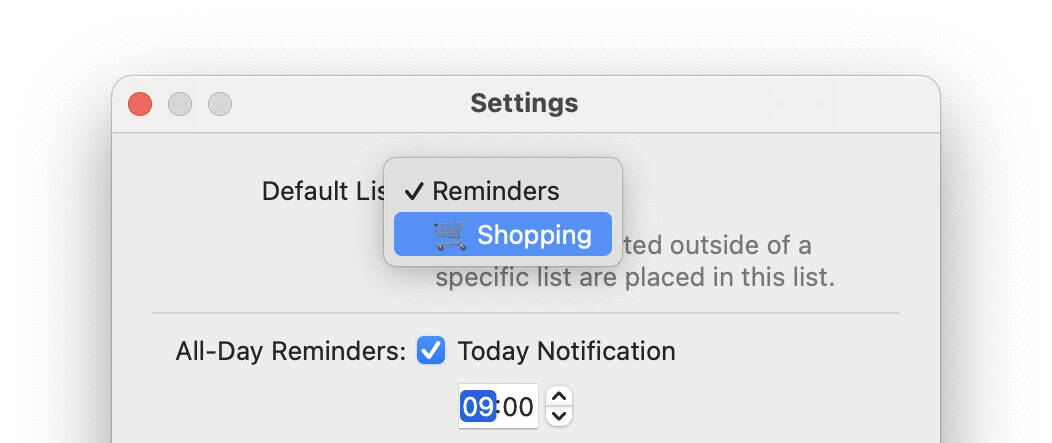 Setting the default list for new tasks in Apple Reminders for Mac