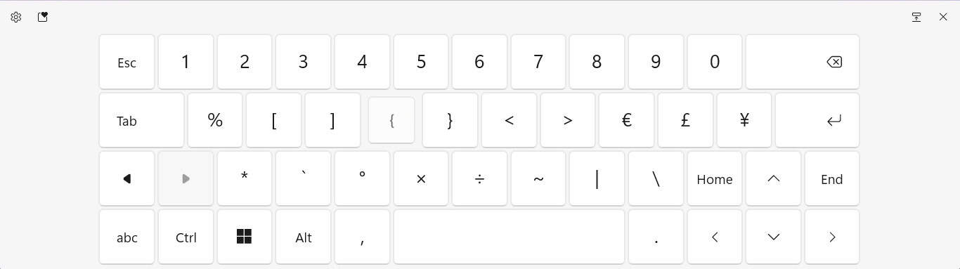 Typing an opening curly bracket with the Windows touch keyboard