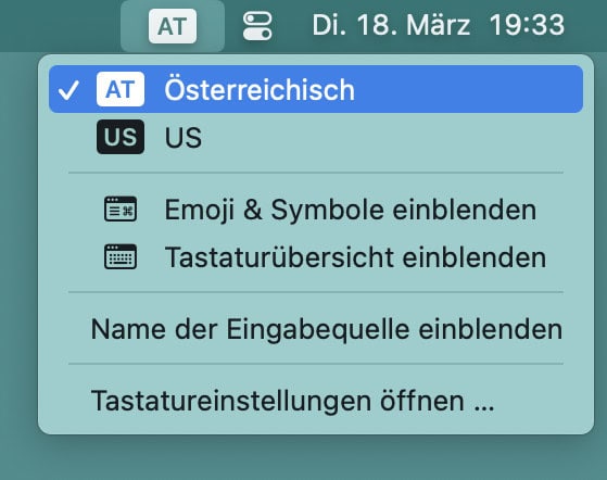 Wählen Sie die gewünschte Sprache für Eingabe über die Mac Tastatur im Menü