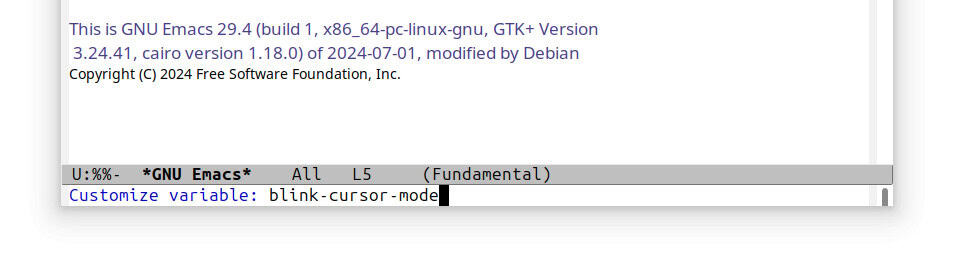 Edit the “blink-cursor-mode” variable to disable cursor blinking in GUI Emacs altogether