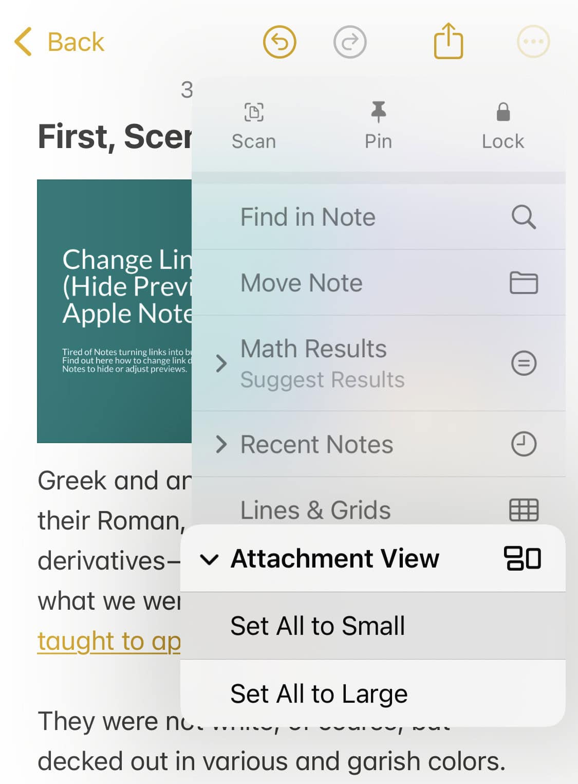 Changing a link to a smaller preview in Apple Notes for iPhone